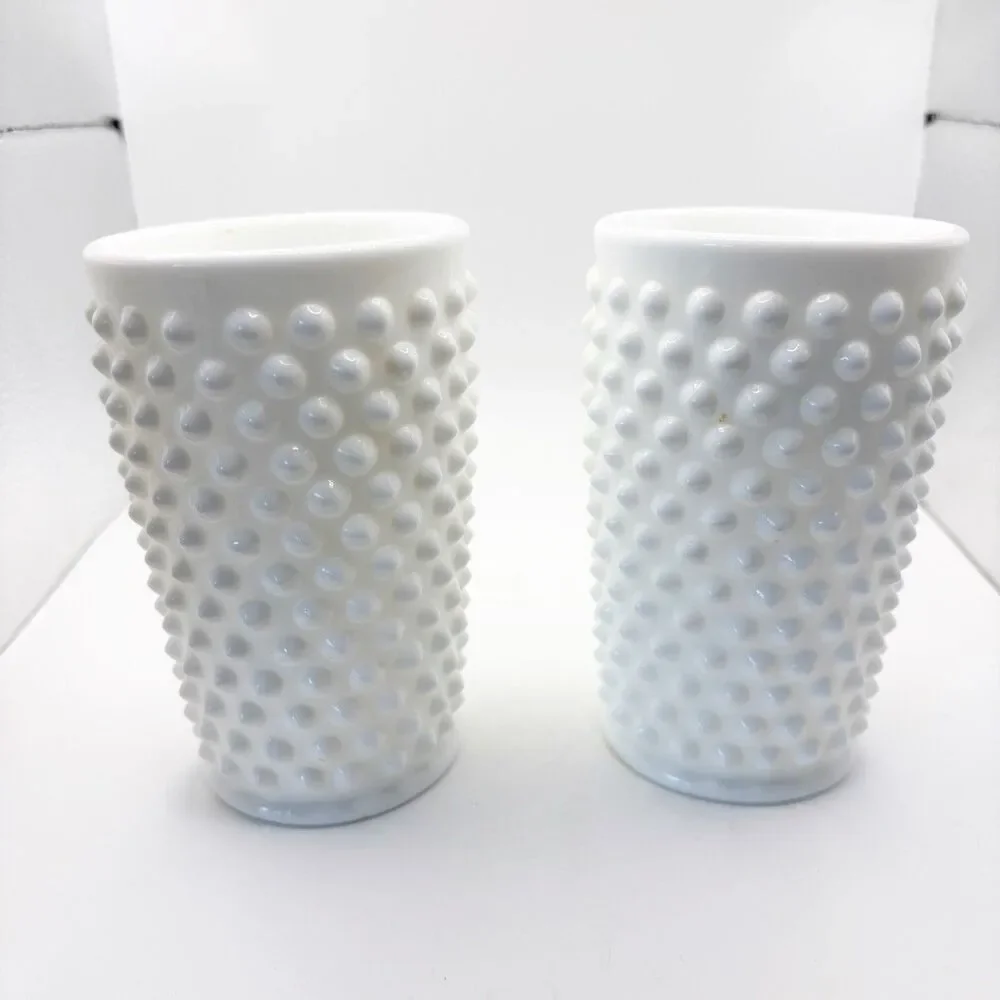 Vtg Fenton White Milk Glass Hobnail Tumbler Juice Glass Cup (2) Unmarked 4 Inch